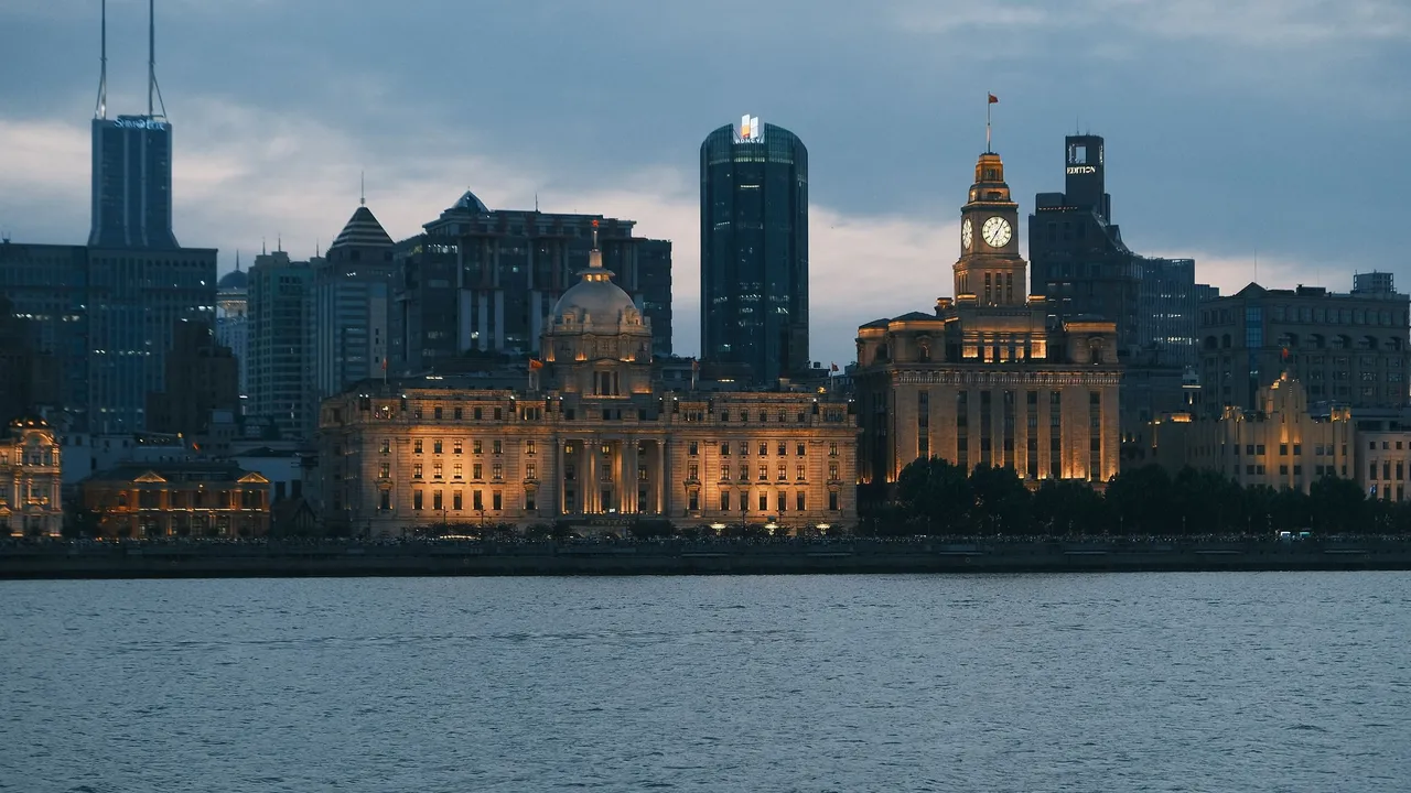 The historic Bund waterfront in Shanghai at twilight